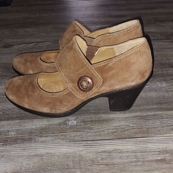 Softspots Cate13 Tan Leather Heels  Women’s Wide Strap Cuban Heels Comfort Sz 11 - Picture 3 of 7